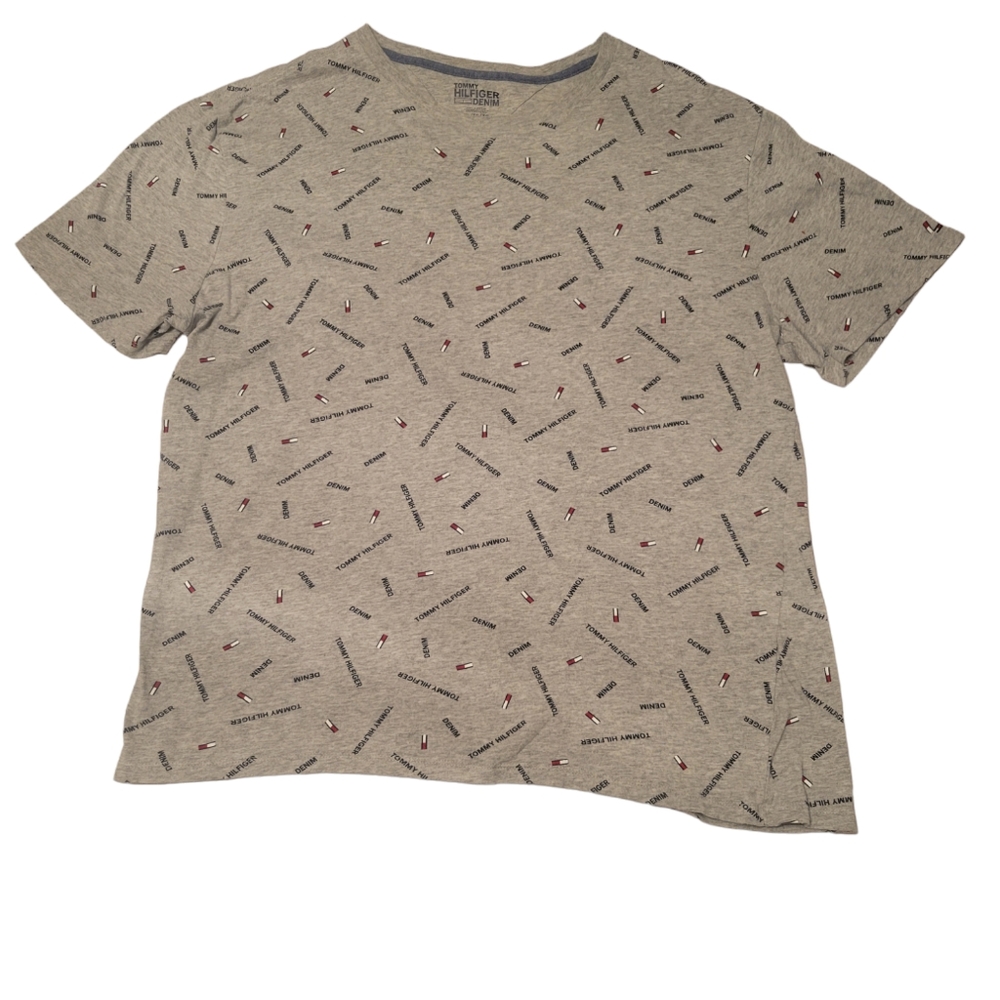 Tommy Hilfiger Shirt Adult XL Gray All Over Print Graphic Short Sleeve